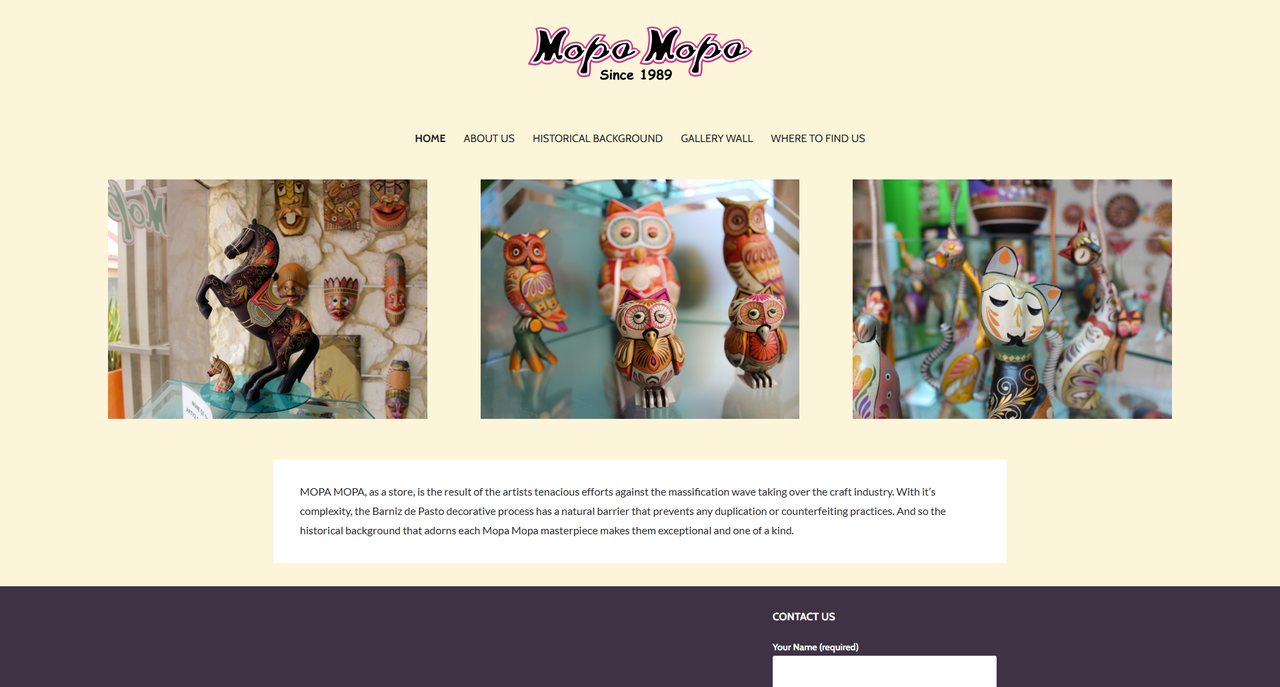 Mopa Mopa Aruba website — homepage
